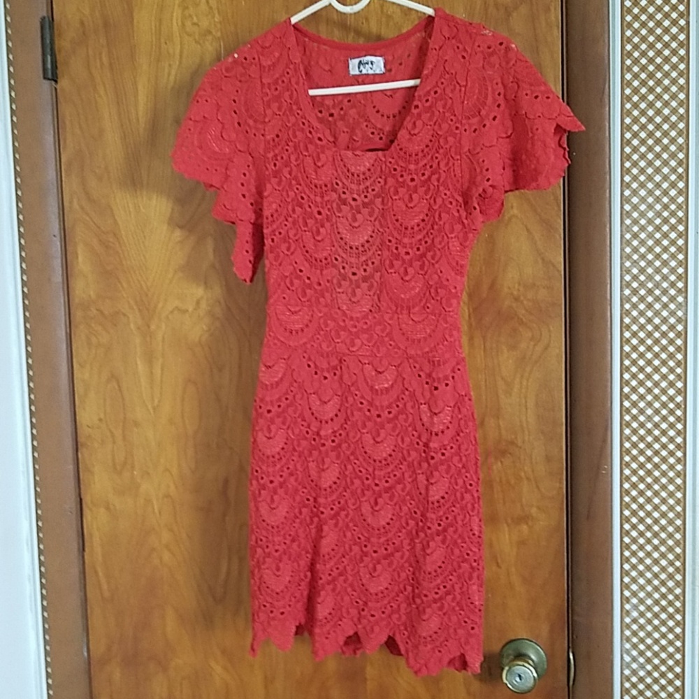Red lace mini dress